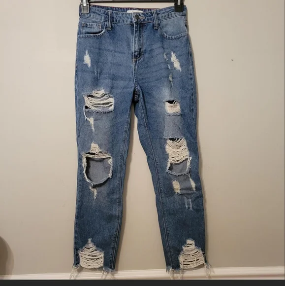 Cello Distressed Straight Leg Jeans - Picture 1 of 5